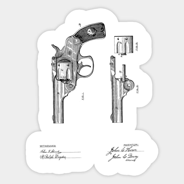 Revolving Fire Arm Vintage Patent Hand Drawing Sticker by TheYoungDesigns